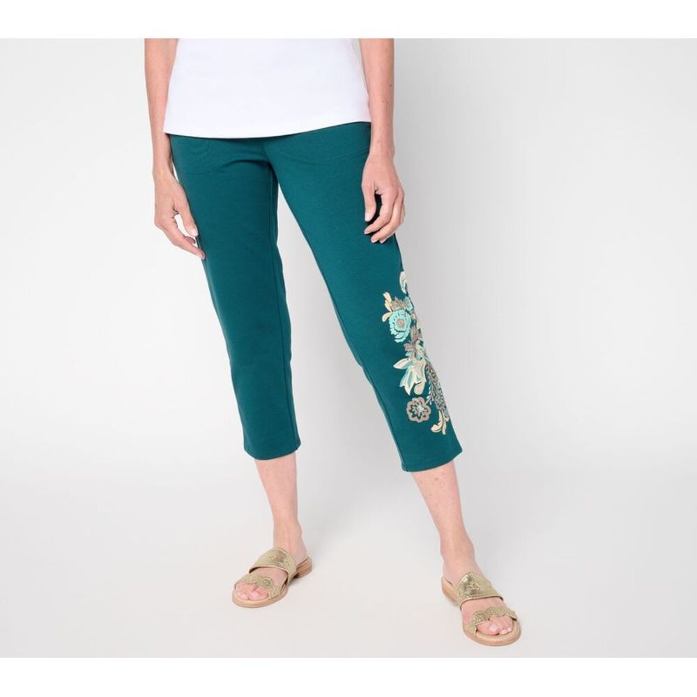 Wacoal Women's Pants Sz M Tall Denim & Co. EasyWear French Terry Green